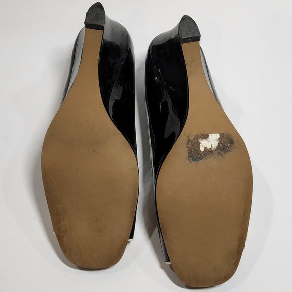 Etienne Aigner patent leather wedges open toe black and white Size 8 - Picture 7 of 7